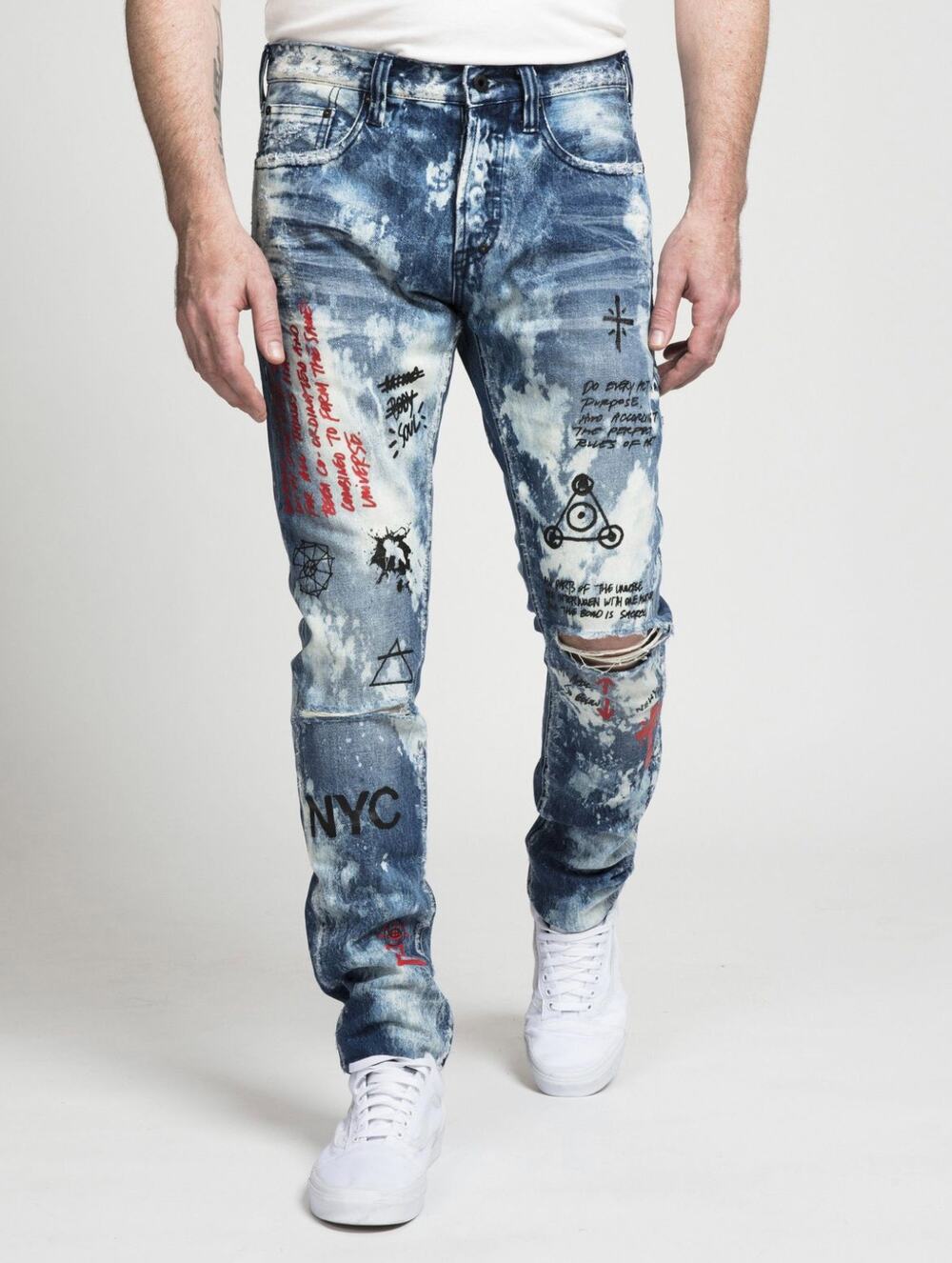 PRPS Acid Washed Bleached Jeans Mens 30 Blue Graffiti Punk Grunge Y2K Street